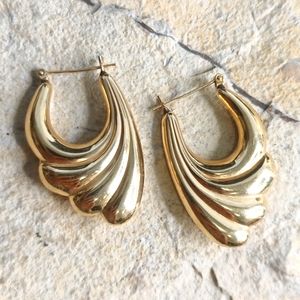 14K Solid Gold Fancy Feather Hoop Earrings real solid gold